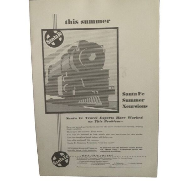 Vintage 1932 Santa Fe Summer Xcursions Ad Advertisement - Picture 1 of 4